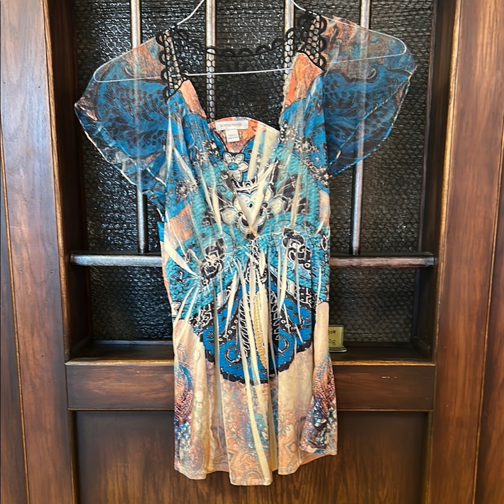 Boston Proper Multicolor Blouse with Lace Detail